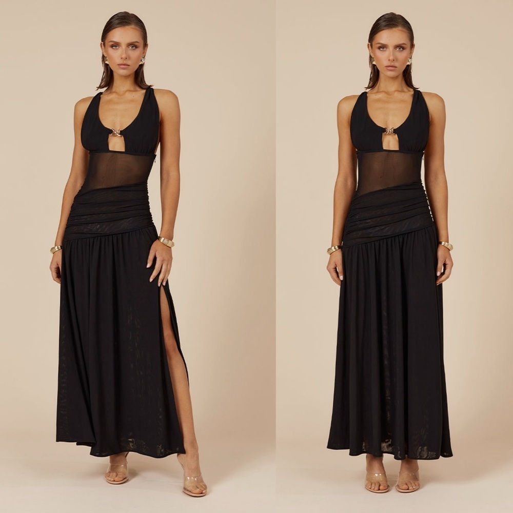 Black Maxi Dress with Sheer Midsection